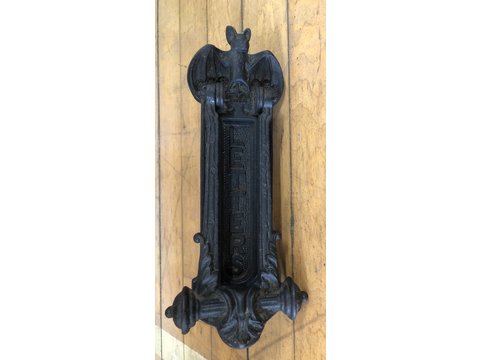 Reclaimed cast iron letter box with knocker