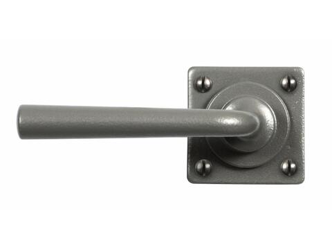 Padstow Satin Steel Armor-Coat Door Lever Handle Square Rose Backplate Sprung