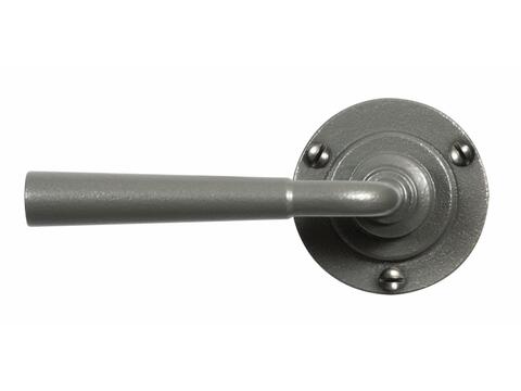 Cotswold Satin Steel Armor-Coat Door Lever Handle Round Rose Backplate  Sprung