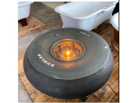 A truly unique one of a kind world  war 2 spitfire tyre  / wheel now made into a wonderful glass top table  Aw6921