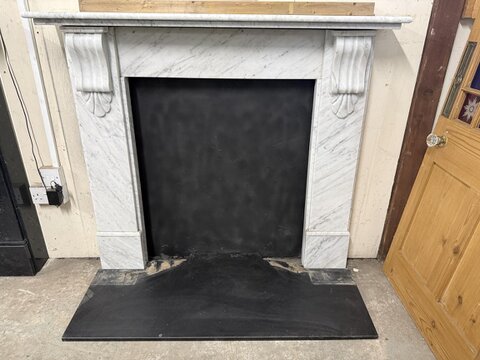 Victorian Style Carrara Marble Fireplace Surround with Black Slate Hearth | Reclaimed Original FP247